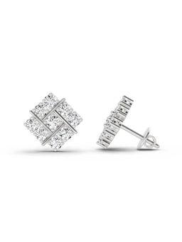 Sparkles - 14K White Gold Lab Grown Diamond 0.97 Carat Square Cluster Stud Earrings for Women