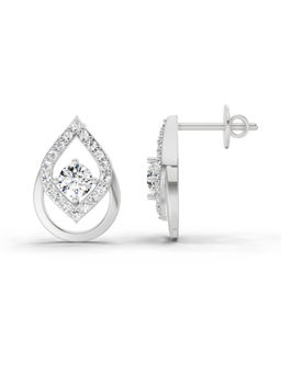 Sparkles - 14K White Gold Lab Grown Diamond 0.70 Carat Pear Halo Stud Earrings for Women