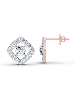 Sparkles - 14K Rose Gold Lab Grown Diamond 0.76 Carat Square Halo Stud Earrings for Women