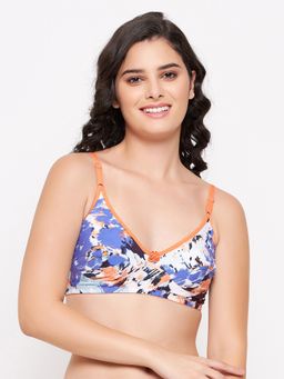 Clovia - Cotton Spandex Printed Non-Padded Full Cup Wire Free Everyday Bra - Light Blue