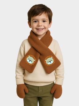 Mi Arcus - Solid Brown Sherpa Fabric Muffler and Mittens for Kids