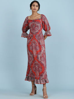 Aarke Ritu Kumar - Rust Printed Midi Dress