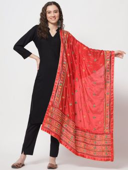 Zamour - Women Red Embroidered Phulkari Bagh Dupatta