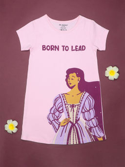 Be Awara - Born To Lead Print Girls T-Shirt Dress - Pink