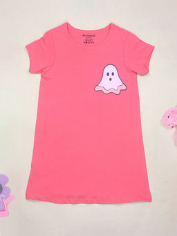 Be Awara - Boo Cartoon Print Girls T-Shirt Dress - Pink