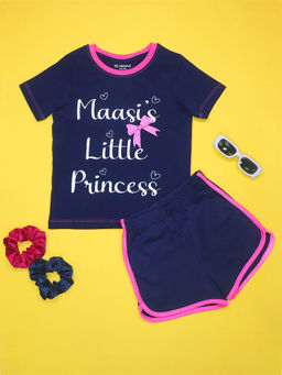 Be Awara - Maasi's Little Princess Print T-Shirt & Shorts - Navy Blue (Set of 2)