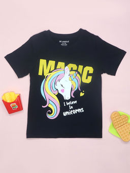 Be Awara - Magic Kids Half Sleeves Crew Neck Girls T- Shirt - Black
