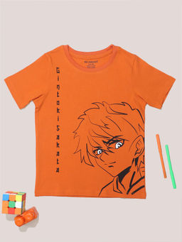 Be Awara - Anime Boy Kids Half Sleeves Crew Neck T- Shirt - Orange