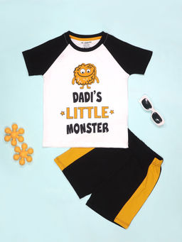 Be Awara - Dadi's Little Monster Half Sleeves T-Shirt & Shorts - Black (Set of 2)