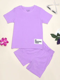 Be Awara - Be Awesome Today Half Sleeves T-Shirt & Shorts - Purple (Set of 2)