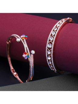 Yellow Chimes - Combo of 2 Pcs Rose Gold -toned Studded Zircons Bangle Style Bracelet