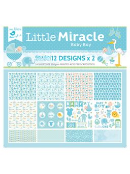 Little Birdie - Printed Cardstock pack- Little Miracle Baby Boy, 24 Sheets, 12 Designs, 250 GSM