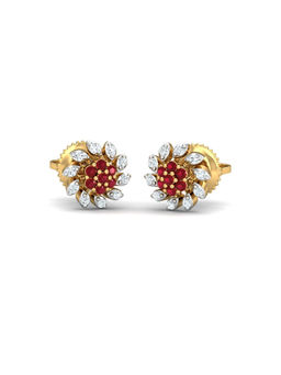 KuberBox - Rouge Fleur Stud Earrings 14K Gold