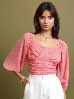 TOKYO TALKIES - Pink Self Design Ruched Empire Top