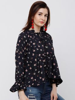 TOKYO TALKIES - Printed Peasant Fluted Boho Top