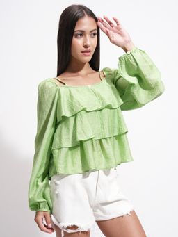 TOKYO TALKIES - Green Full Sleeves Ruffle Top
