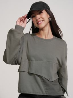 TOKYO TALKIES - Grey Asymmetrical Layered Button Detail Top