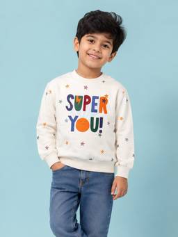 Mi Arcus - Off White Cotton Full Sleeves Typography Sweatshirt