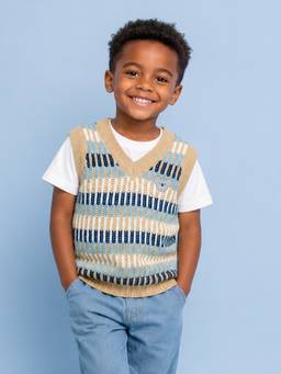 Mi Arcus - Beige Stripes Pattern Sleeveless Sweater