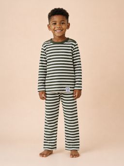 Mi Arcus - Olive Cotton Full Sleeves Stripes T shirt With Pyjama (Pack of 2)