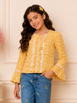 Cutecumber - Yellow Georgette Full Sleeves Printed Top