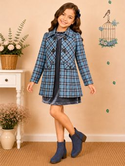 Cutecumber - Blue Fleece Full Sleeves Embellished/Sequined Dress With Blazer