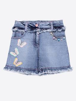 Cutecumber - Blue Denim Mid Waist Embroidered Shorts