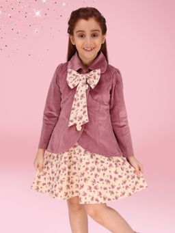 Cutecumber - Mauve Suede Full Sleeves Embellished/Sequined Dress With jacket