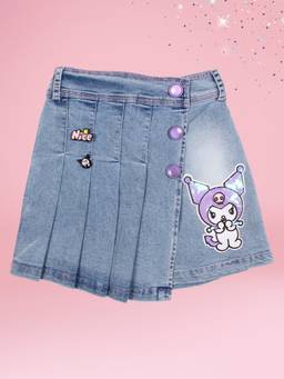 Cutecumber - Blue Denim Mid Waist Embroidered Skort