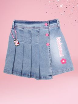 Cutecumber - Blue Denim Mid Waist Embroidered Skort