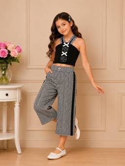 Cutecumber - Black Cotton Sleeveless Embellished/Sequined Top With Pant