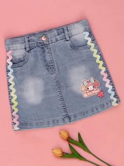 Cutecumber - Girls Kids Denim A-Line Embelished Skirt