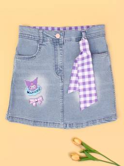 Cutecumber - Blue Denim Mid Waist Embroidered Skirt