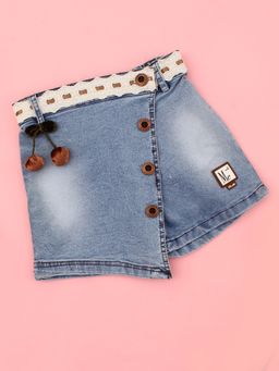 Cutecumber - Blue Denim Mid Waist Embroidered Skort