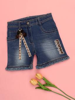 Cutecumber - Blue Denim Mid Waist Embroidered Shorts