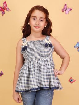 Cutecumber - Navy Blue Knitted Sleeveless Printed Top