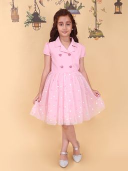 Cutecumber - Pink Net Half Sleeves Embellished/Sequined Dress
