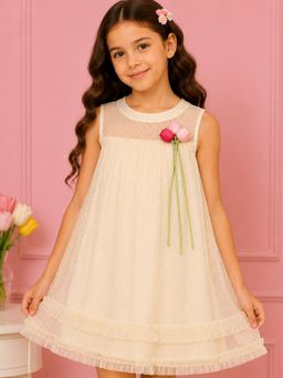 Cutecumber - Yellow Cotton Sleeveless Embellished/Sequined Dress
