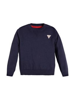 Guess - Blue Cotton Full Sleeves Solid/Plain SweatShirt