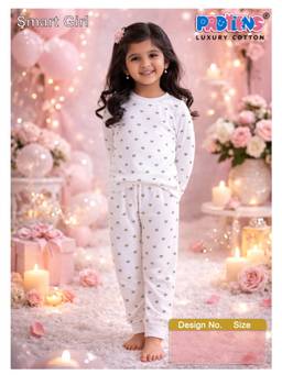 Protiens - White Cotton Lycra Full Sleeves Printed T-shirt With Pyjama