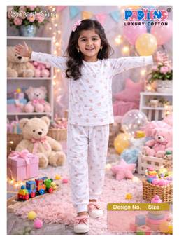 Protiens - White Cotton Lycra Full Sleeves Printed T-shirt With Pyjama