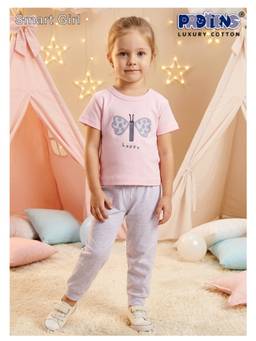 Protiens - Pink Cotton Lycra Half Sleeves Printed T-shirt With Pyjama