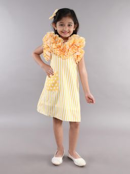 Pink Chick - Yellow Stripes Ruffle Neck A Line Dress