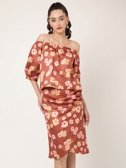 ELLE - Womens Printed Off Shoulder Top with Elastic