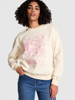 Victoria's Secret - Women Cream Ivy Fleece Classic Crew Sweatshirt