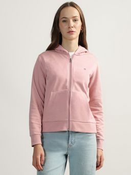 GANT - Pink Solid Hooded Full Sleeves Front-Open Sweatshirt