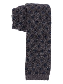 The Tie Hub - Grey With Blue Polka Knitted Wool Necktie