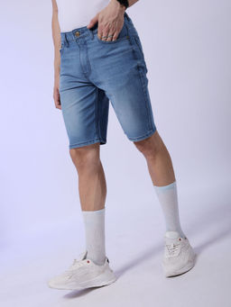 The Indian Garage Co - Men Blue Slim Fit Solid Mid-Rise Denim Shorts