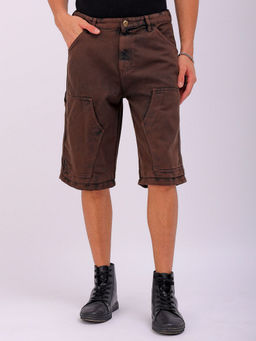 The Indian Garage Co - Men Brown Relaxed Fit Solid Mid-Rise Denim Shorts