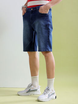 The Indian Garage Co - Men Blue Slim Fit Solid Mid-Rise Denim Shorts